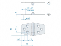 Roca staartscharnier vlak RVS 76 x 40 mm 441490