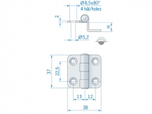 Roca hoekscharnier met ronde hoeken RVS 37 x 38 mm 441591