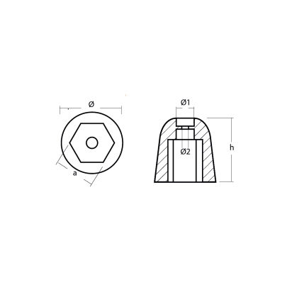 Zinc Vetus exagonal propeller nut for bow thrust Ø55 H.47