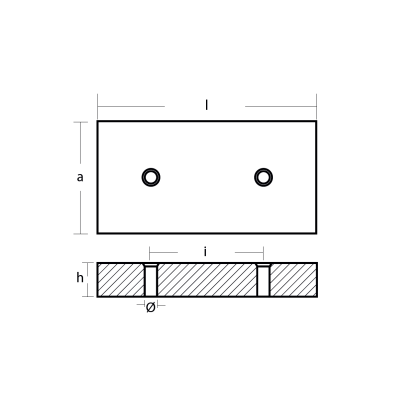 Zinc Bolt-on anode for Hull 300x150x26 H.C.152,4