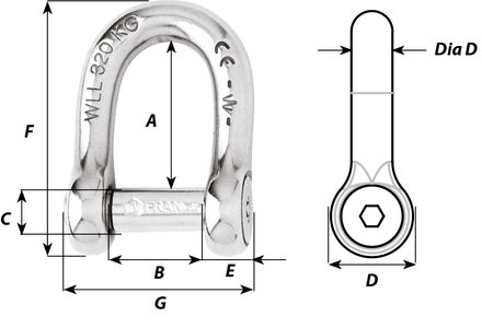 D-sluiting met inbusbout RVS 8 mm