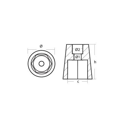 Aluminium Radice exagonal prop nut (anode only) shaft Ø 35mm