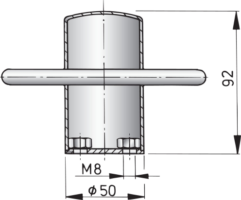 Rvs bolder, type 90B M8 boutmontage