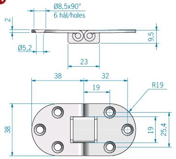 Roca tafelbladscharnier RVS 76 x 38 440401