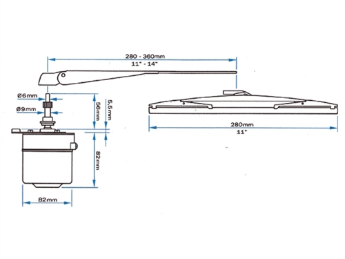 Roca Standaard wisserarm W5, Zwart/RVS 280-355mm