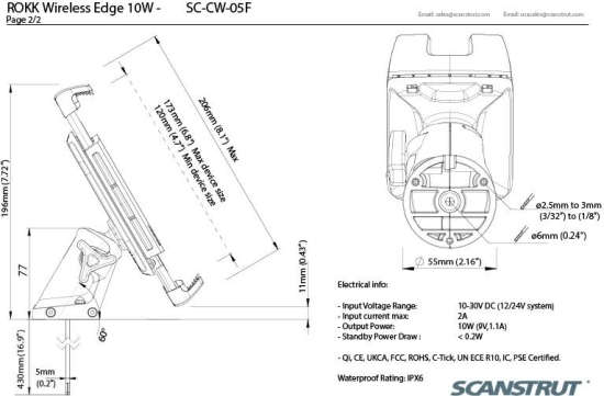 ROKK Wireless - Edge. 10W Waterproof wireless adjustable phone charging mount 12/24V