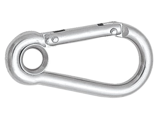 Karabijnhaak met oog en borgbrug rvs 80mm