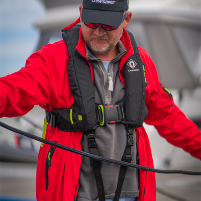 Reddingsvest ErgoFit 290N auto met harnas, licht & hood zwart/groen