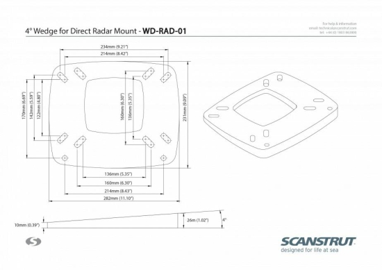 4° Base wedge for direct radome mount