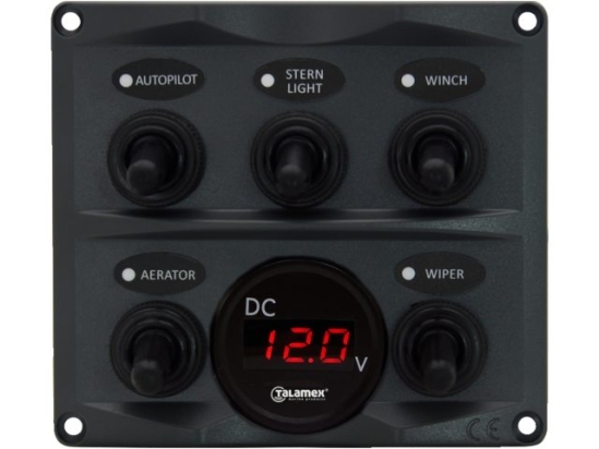 Schakelpaneel antraciet met voltmeter 12/24V