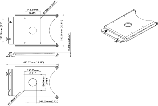 Un-Powered Hinge System - for 30cm Satcom ONLY (please check website for compatibility)