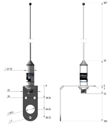 Stainless Steel whip incl. mast bracket and 20m cable