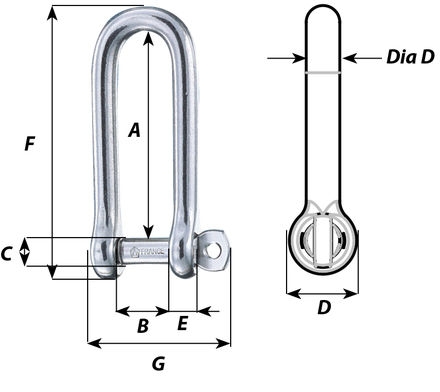 D-sluiting lang met gezekerde bout RVS 10 mm