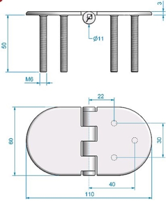 Roca vlakscharnier rond verdekt RVS 110 x 60 mm verdekt 449019