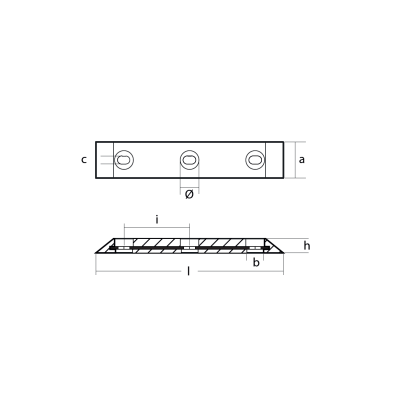 Zinc Kamewa bar with 3 holes 400X77X30 with insert