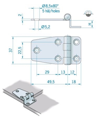 Roca staartscharnier hoek RVS 66 x 37 mm 441571