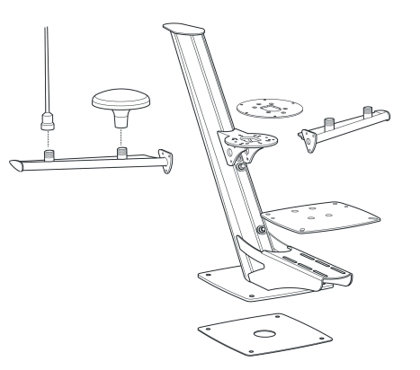 Tapered radar mast for lights, cameras, GPS/ VHF antenna + Raymarine / Garmin / Navico BR24 / 3G / 4