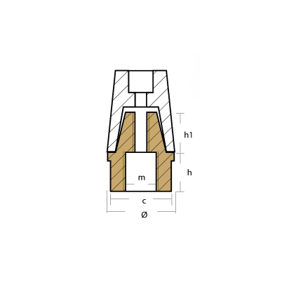 Zinc Radice  exagonal  prop nut (complete with Brass plug) shaft  Ø 30mm