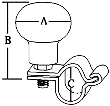Stuurknop RVS  A=38mm  B=50mm  C=25mm