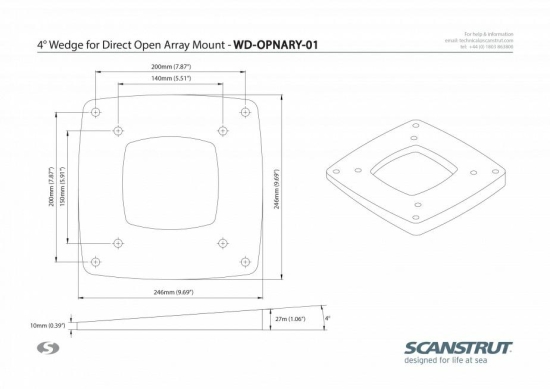 4° Base wedge for direct open array mount