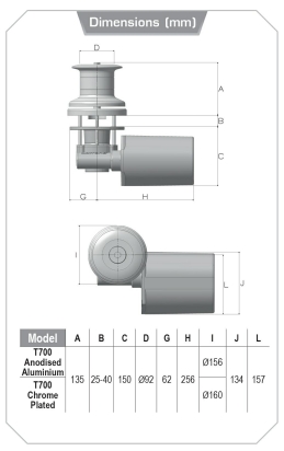 Lofrans verticale kaapstander 700W/12V