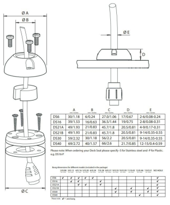 Medium Deck Seal - For connectors up to Ø30mm (1.18").  Cables from 9-14mm (0.35"-0.55")