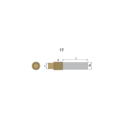 Zinc+Brass Caterpillar  pencil anode Ø 16 L.63 complete with brass plug th.1/2''GAS
