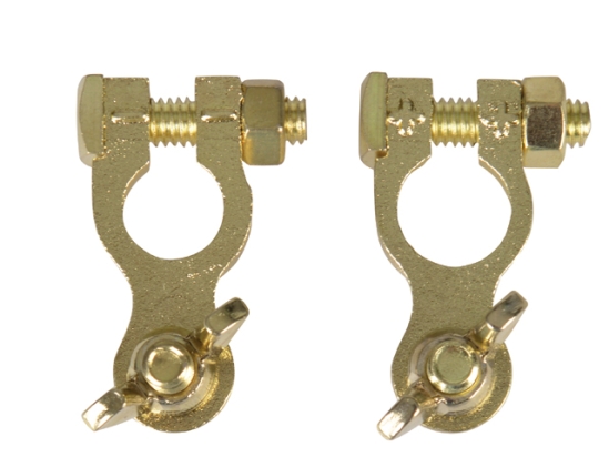 Accuklemmenset koper verguld met vleugelmoer + & -