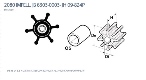 Technautic Impeller 7411 - B51xH22 As 8,1 Enkel Plat 6-Blads