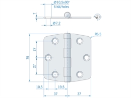 Roca staartscharnier vlak RVS 74 x 75 mm 440092