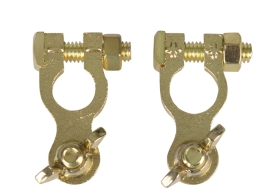 Accuklemmenset koper verguld met vleugelmoer + & -